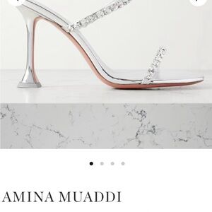 Amina Muaddi Crystal-Embellished Silver Heels